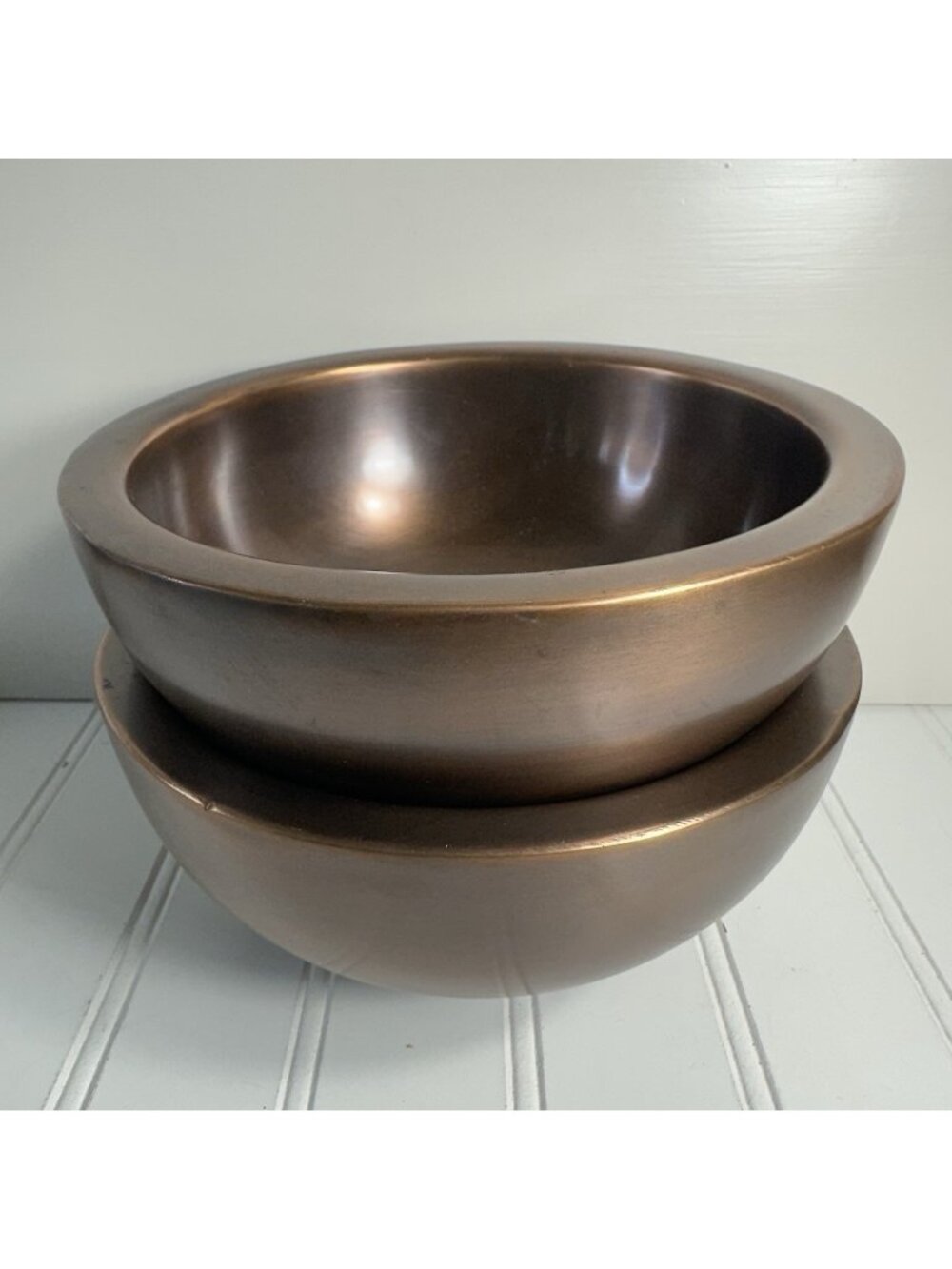 2 Bronze Tone Decorative Round Display Bowls Only Pedestal Small Dent SEE PICS